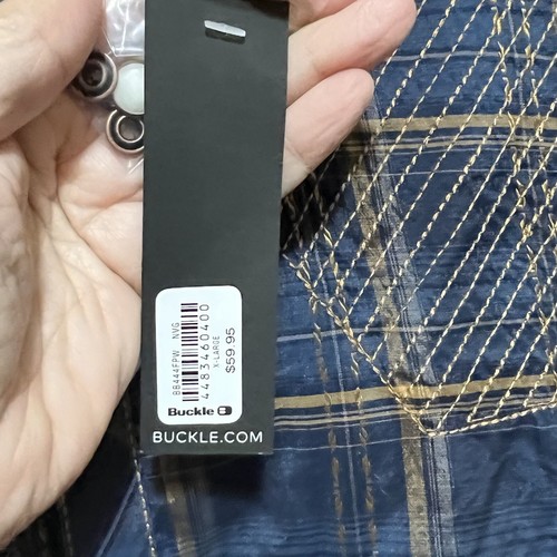 Buckle Black Mens Standard Fit Blue Plaid Shirt Long Sleeve XL NWT Embroidered - Picture 4 of 23