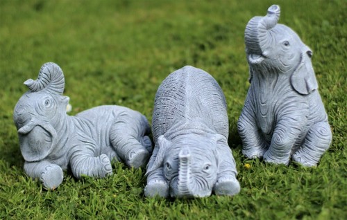 GARDEN ORNAMENTS LAUGHING ELEPHANTS DECORATIVE OUTDOOR INDOOR LARGE GIFT - Picture 6 of 7