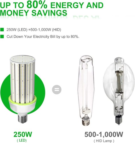 4 PACK 1000W Equivalent LED Corn Light Bulb 250W Outdoor Commercial Garage Lamp - Picture 5 of 12