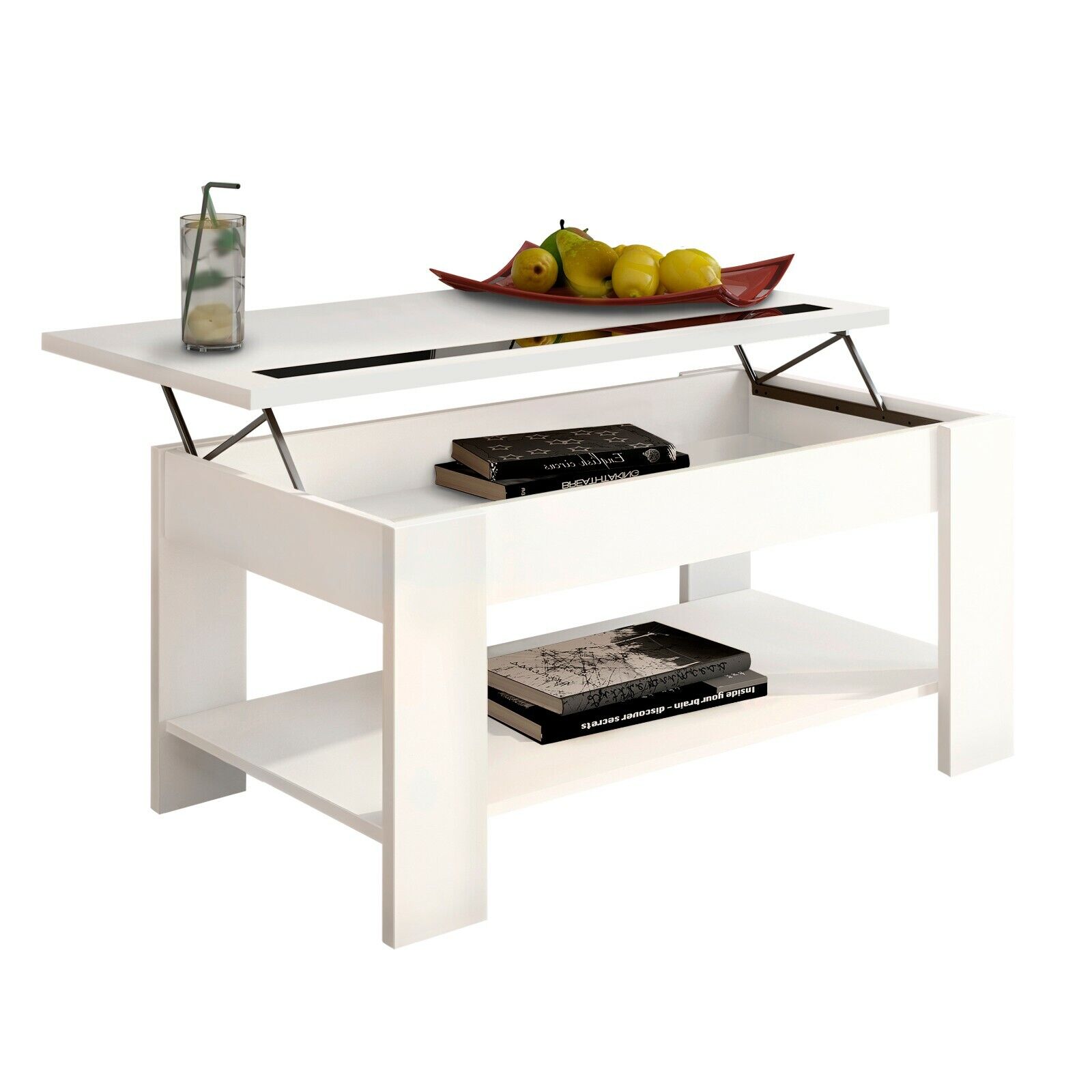 Mesa de centro elevable, mesa auxiliar con revistero para comedor, Agueda