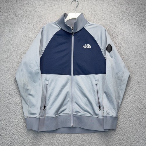 North Face Tech Fleece Track Jacket Mens Medium Gray Blue Full Zip Mock Neck