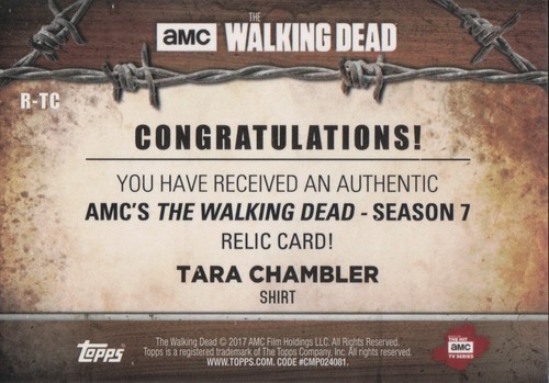 The Walking Dead Season 7, Tara Chambler (Shirt) Costume Relic Card R-TC - Picture 2 of 2