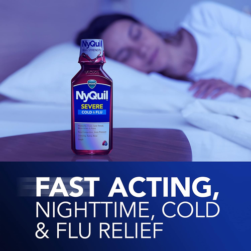Nyquil SEVERE Cold, Flu, and Congestion Medicine, 2X12 Fl Oz Twin Pack, Berry Fl - Picture 4 of 8