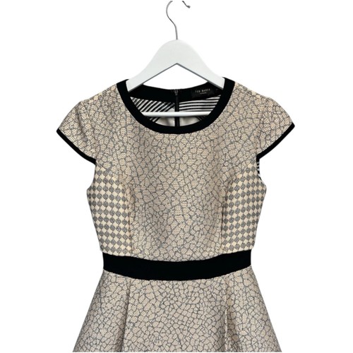 Ted Baker Jacquard Qiara Dress Size 1 UK 8-10 E 1 0-2 XS Beige Black - Picture 2 of 18