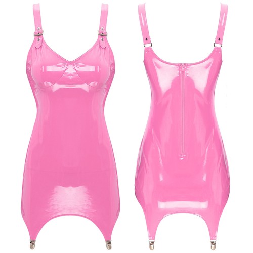 US Woman's Patent Leather Short Dress Garter Lingerie Wet Look Club Party - Bild 18 von 71