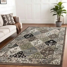Paloma Contemporary Damask Floral Carpet Door Mat Or Runner Or Indoor Area Rug