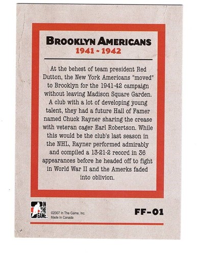 2006-07 ITG Between The Pipes - Forgotten Franchises - Chuck Rayner #FF-01 - Picture 2 of 2