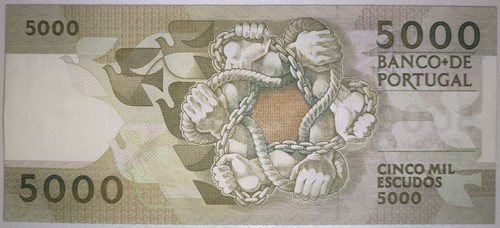 Portugal 5000 escudos 1987 AUNC - Picture 2 of 2