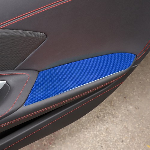 Blue Carbon Fiber 2-Door Armrest Panel Cover Sticker For Corvette C8 2020-23 - Picture 2 of 10