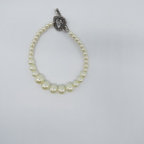 Faux Pearl Graduated Beads Bracelet Silver Tone Classic Classy Elegant 6.5" - Picture 9 of 11