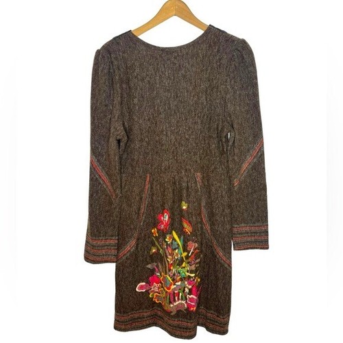 ARYEH Boho Artsy Peasant Floral Print Lace Crochet Mixed Media Long Sleeve Dress - Picture 5 of 9