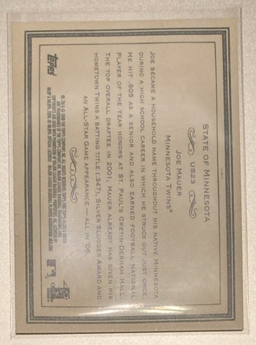 Joe Mauer 2008 08 Allen & Ginter USA Card - Imagen 2 de 2
