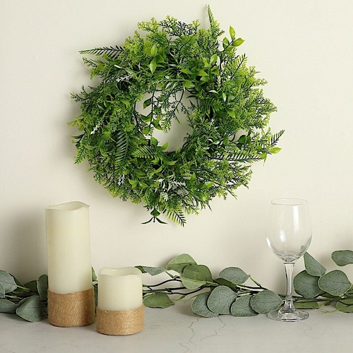 2 GREEN 12" ARTIFICIAL Leaves Wreath CANDLE RINGS Party Decorations Supplies - Picture 6 of 8