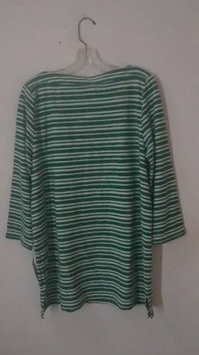 NWT XL LIZ CLAIBORNE Weekend Cotton Blend Green/ White Long Tunic Top - Picture 6 of 6