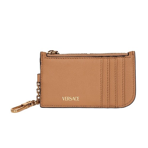 NEW $400 VERSACE Tan Leather GOLD LA MEDUSA LOGO Card CASE WALLET w/ KEY CHAIN - Picture 6 of 15