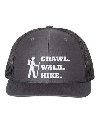 CRAWL WALK HIKE, HIKING Cap, TRAIL WALKING, Snapback, Trucker Hat, White Text - Picture 11 of 20