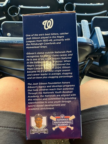 Washington Nationals Josh Gibson Bobblehead SGA 6/18 NIB NEVER Opened Fast Ship - Picture 6 of 6
