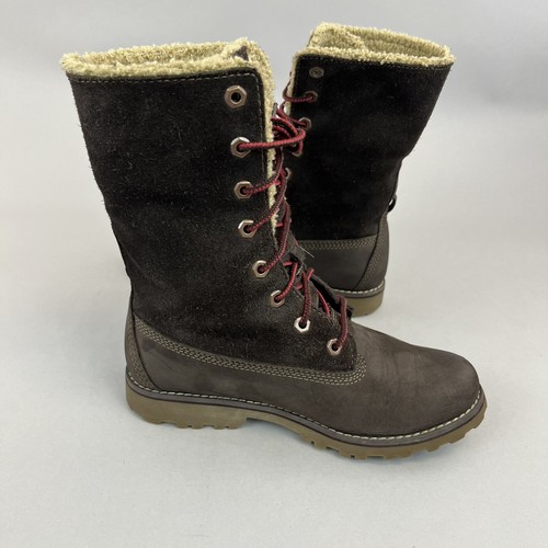 Timberland Roll Top Brown Suede Lace Shearling Fleece Boots UK1.5 Kids / Girls - Picture 17 of 22