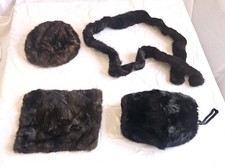 FUR SET OF HAT , MUFF HAND WARMER, SCARF/BELT PAT -VINTAGE FROM 1950s