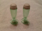 Vintage Depression Glass Green Salt & Pepper Shakers white lid