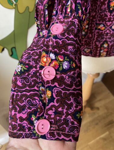 TOP SMOCK VINTAGE ANNI '60 '70 RAYON MANICA A PALLONCINO FOLCLORISTICO TAGLIA 6 BIBA ERA BOHO - Foto 11 di 14