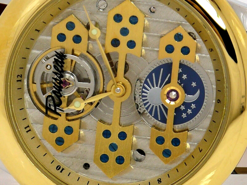 NEW ROUSSEAU GESTALT GOLD BROWN LEATHER AUTOMATIC TRIPLE BRIDGE WATCH SKELETON - Picture 2 of 13