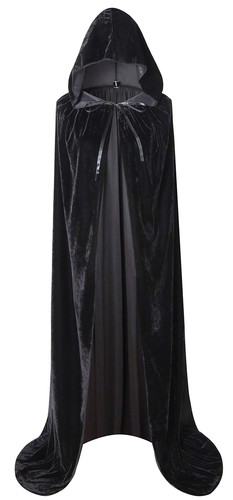 Long Hooded Cloak Velvet Cape Witch Costume Halloween Costumes for Women Men ... - Picture 2 of 8