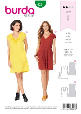 Burda Style Schnittmuster 6221 Misses  Pull-On Kleider mit Längenoptionen leicht