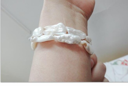 DOUBLE STRANDS 7.5"21X11MM NATURAL SOUTH SEA GENUINE WHITE PEARL BRACELET 375AA - Picture 2 of 2