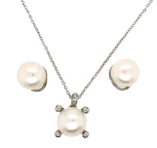 HONORA  11-13mm PEARL NECKLACE & EARRINGS SET - sterling silver / w happy backs