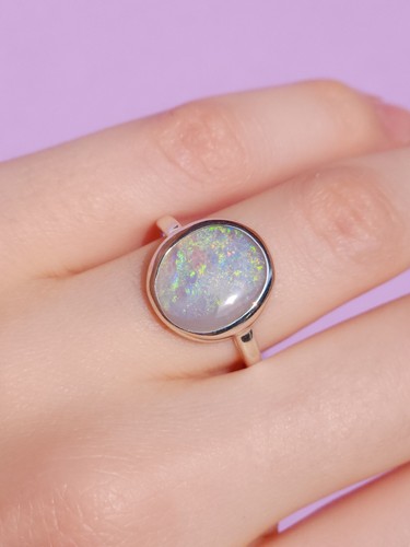 Solid Australian Opal Ring, Size 7 1/2, Coober Pedy Opal Ring, Statement Ring - Picture 4 of 7