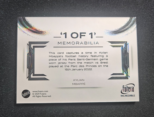 Kylian Mbappe 1/1 One of One Gold Frame Relic - Futera Incredible 2025 no Topps - Picture 2 of 2