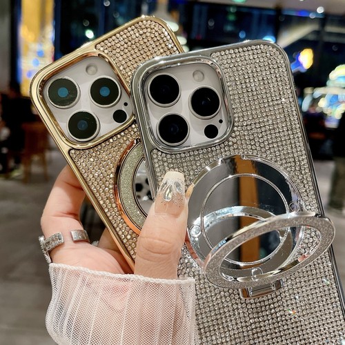 Luxury Glitter Mirror Bracket For iPhone 16 15Pro Max14 13 12 11 XR X Phone Case - 第 2/10 張圖片