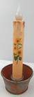 Battery Operated LED Taper Candle with Holder Sunflower Metal Rusty Green Tub 7"