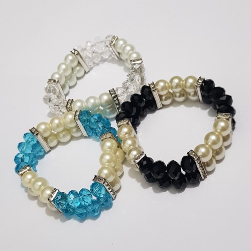 Bracelet de Perles Bracelet Caoutchouc Stretch Extensible Strass Bleu - Picture 2 of 2