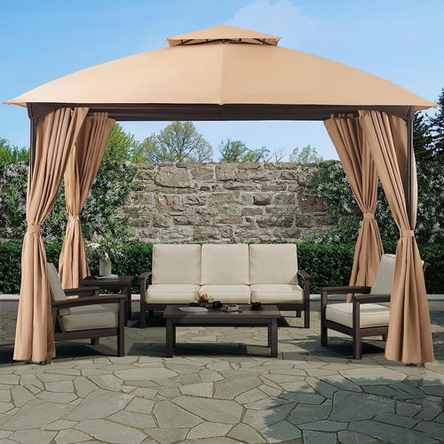 LAUSAINT HOME 10'x10' Outdoor Gazebo, Unique Arc Roof Design and Privacy Curtain - Picture 11 of 21