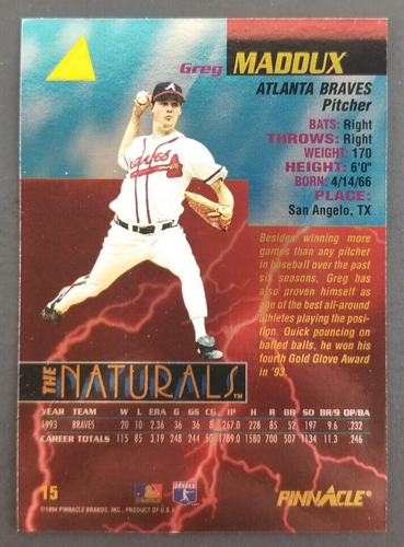 Greg Maddux 1994 Pinnacle Naturals Baseball Card #15 (NM) - Foto 2 di 2