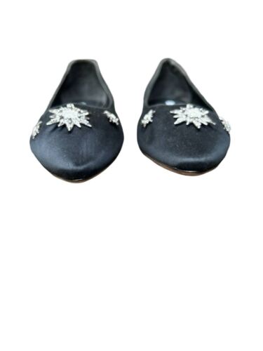 Manolo Blahnik size 39 Black Satin Flats Ghazalisi Ballerina Star Crystal - Imagen 13 de 24
