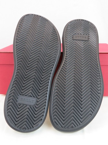 NIB BALLY JAXONS BLACK LEATHER B CHAIN GOLD LOGO SANDALS FLOPS SLIDES 10 D - Picture 9 of 11