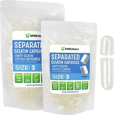 XPRS Nutra Size 3 Clear Separated Empty Gelatin Pill Capsules Kosher Gel