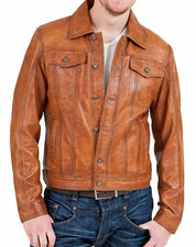 Men's Biker Motorcycle Vintage Brown Classic Diamond Real Leather Jacket