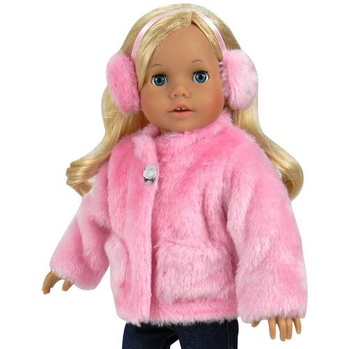 Sophia’s Pink faux fur Coat and Earmuff Headband Set for 18" Dolls - Picture 1 of 5