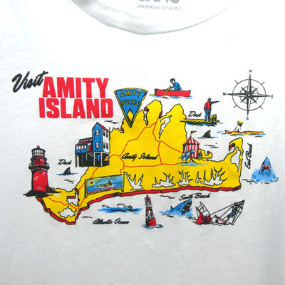 Jaws Universal Studios Florida Visit Amity Island T-Shirt White Blue Adult L