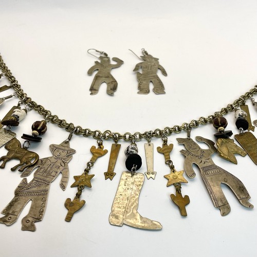 Mixed Metals Brass & Silver Southwestern Charm 30" Necklace & 3.75" Earrings Set - Picture 4 of 10