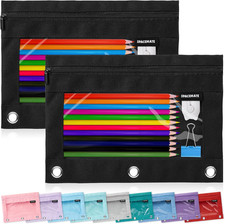 2 Pack Pencil Pouch for 3 Ring Binder, Clear 3-Hole Zipper Case