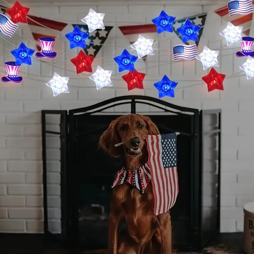 4th of July Decorations Lights, 13.7FT 40 LED Red White and Blue Star Hat Ame... - Picture 5 of 7