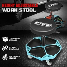 Height Adjustable Mechanics Rolling Seat Garage Work shop Stool Chair Sky Blue