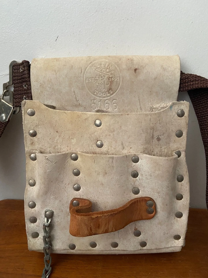 Klein Tools 5166 Bolsa de Herramientas Cuero Vintage y Cinturón Original Electricista Liniero Foto 2 de 4