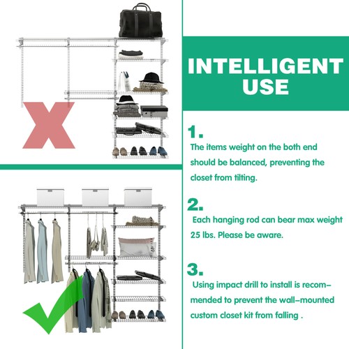 Custom Closet Organizer Kit 4 to 6 FT Wall-mounted Closet System w/Hang Rod Grey - Picture 9 of 10