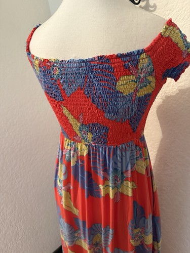 Lulu's Patsy Off Shoulder Aloha Maxi Dress Smocked Bodice & High Front Slit Sz S - 第 8/13 張圖片